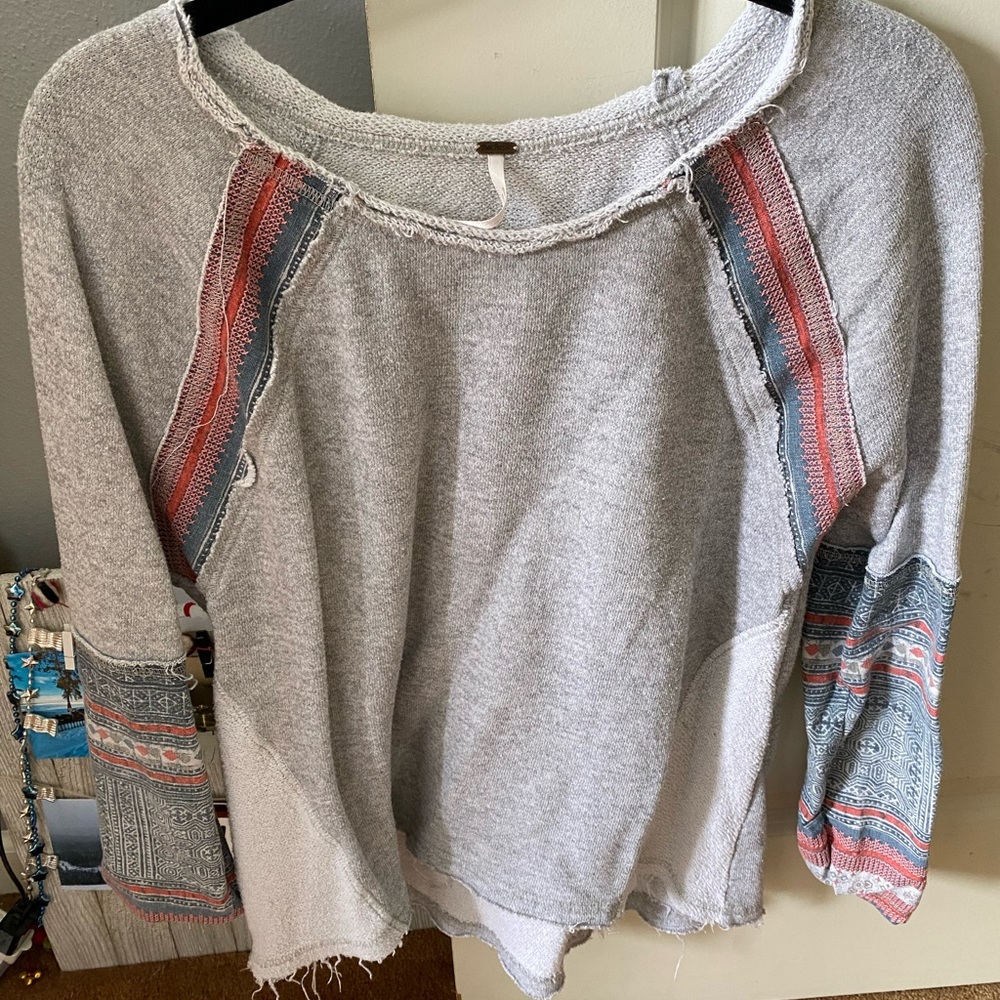 Free people distressed long sleeve/ sweatshirt